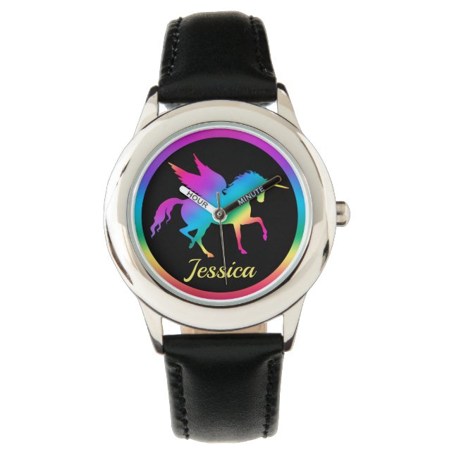 Kinder Rainbow Gradient Unicoron Silhouette Armbanduhr (Vorderseite)