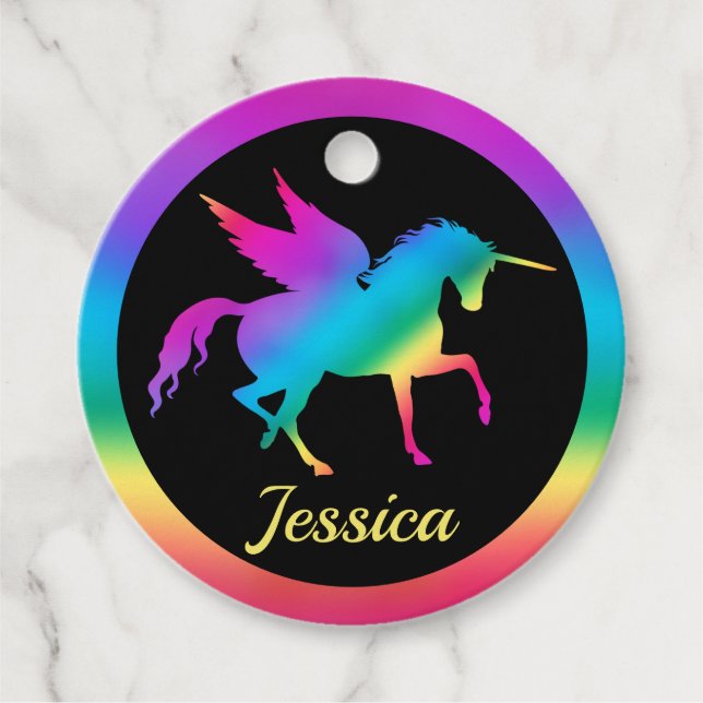 Kinder Rainbow Gradient Unicoron Silhouette Geschenkanhänger (Vorderseite)