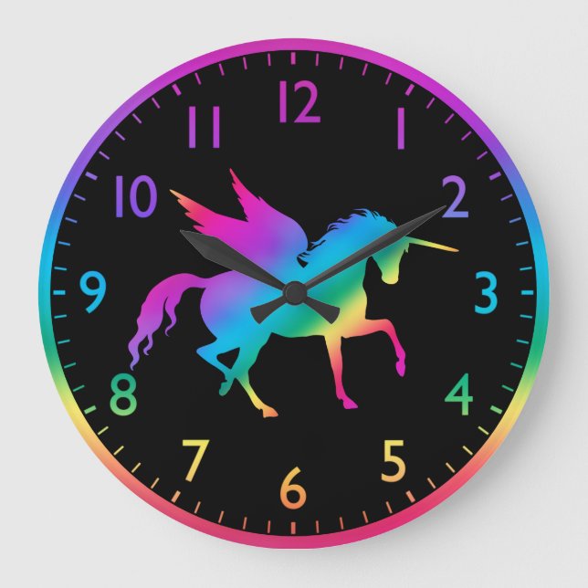 Kinder Rainbow Gradient Unicoron Silhouette Große Wanduhr (Vorderseite)