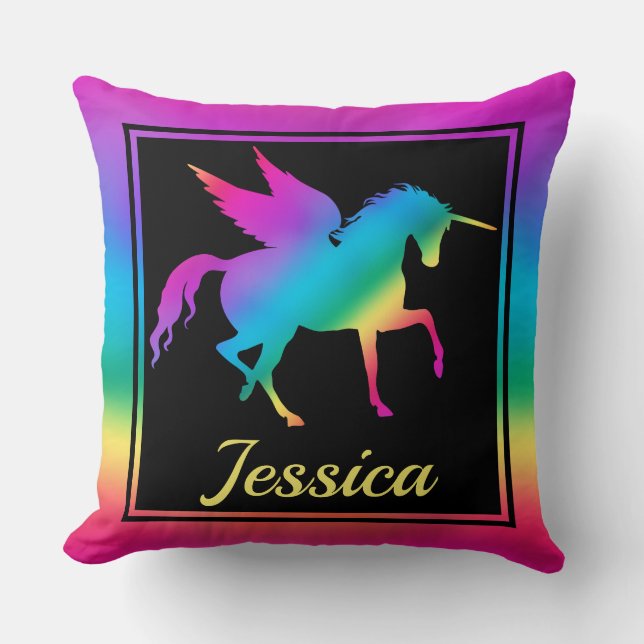 Kinder Rainbow Gradient Unicoron Silhouette Kissen (Vorderseite)