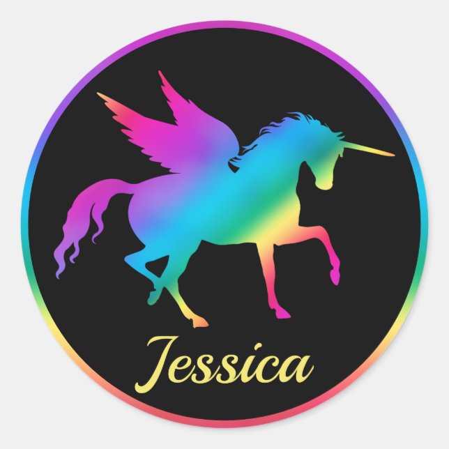 Kinder Rainbow Gradient Unicoron Silhouette Runder Aufkleber (Vorderseite)