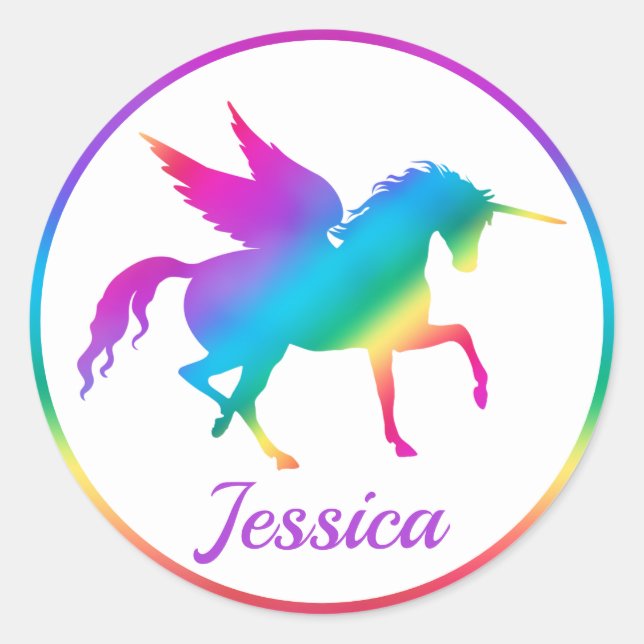 Kinder Rainbow Gradient Unicoron Silhouette Runder Aufkleber (Vorderseite)