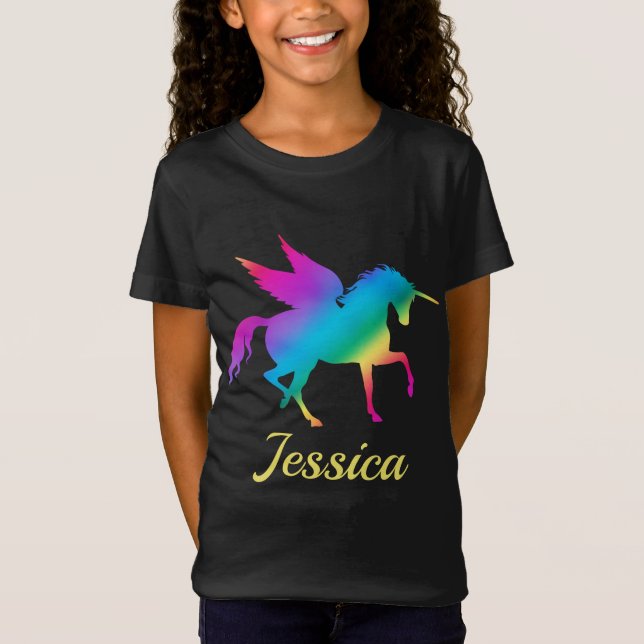 Kinder Rainbow Gradient Unicoron Silhouette T-Shirt (Vorderseite)