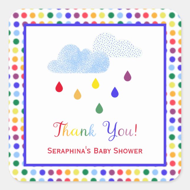 Kinder Rainbow Polka Dots Baby Dusche Vielen Dank Quadratischer Aufkleber (Vorderseite)