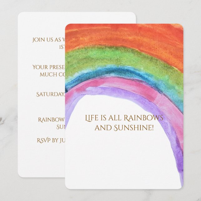 Kinder Regenbogen Wasserfarbe Geburtstag Einladung (Vorne/Hinten)