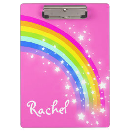 Kinder Regenbogensterne pink mit dem Namen Clipboa Klemmbrett