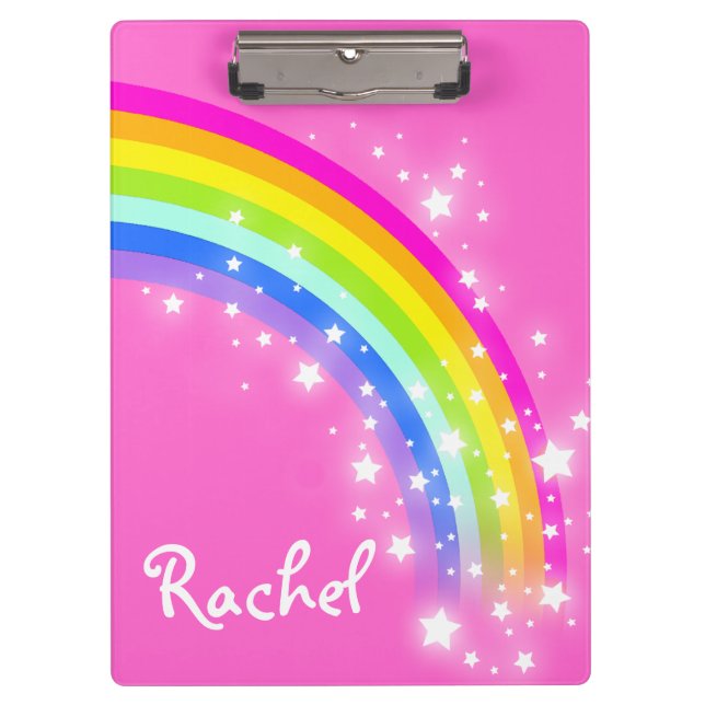 Kinder Regenbogensterne pink mit dem Namen Clipboa Klemmbrett (Vorderseite)