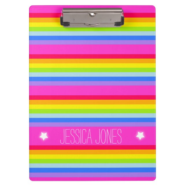 Kinder Regenbogenstreifen pinkfarbene Vollnamenska Klemmbrett (Vorderseite)