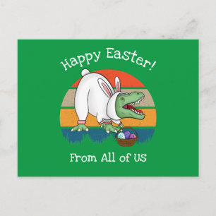 Kinder Retro T-Rex in Ostern Bunny Kostüm Ei Hunt Postkarte