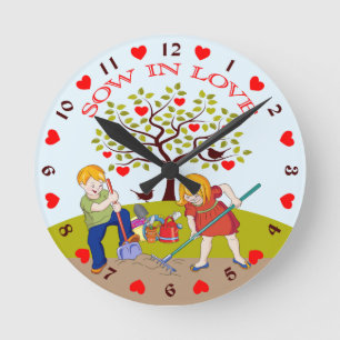 Kinder Retrogarten, - in Liebe säen Runde Wanduhr