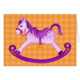 Kinder Rockpferd Kunstkarte Orange lila
