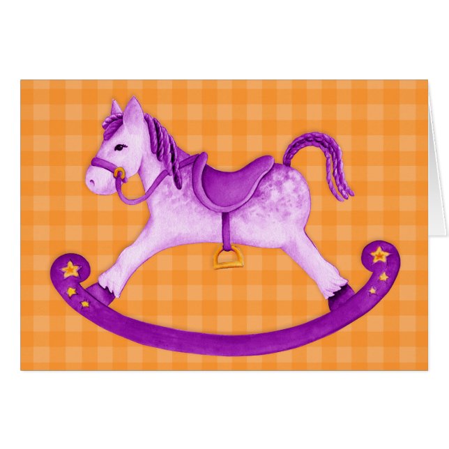 Kinder Rockpferd Kunstkarte Orange lila (Vorderseite (Horizontal))