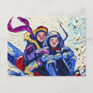 Kinder Rodeln Postkarte