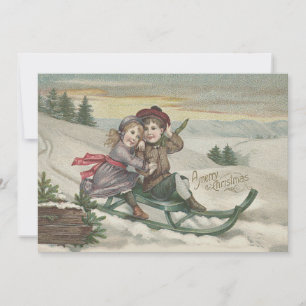 Kinder Rodeln Weihnachtsschnee Winter Einladung