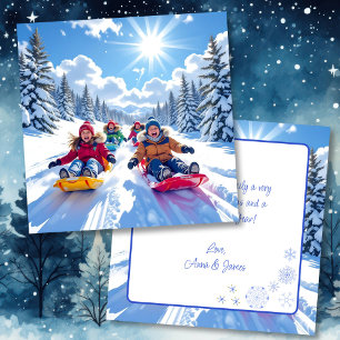 Kinder Rodeln Winter Personalisiert Weihnachten Karte