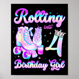 Kinder rollen in 4 Rollschuhlaufen 4. Geburtstag G Poster