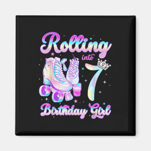 Kinder rollen in den 7 Rollschuhlauf 7. Geburtstag Magnet