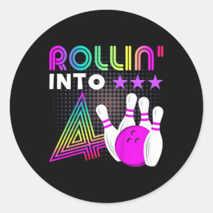 Kinder Rollin in 4 Bowling Geburtstagsparty 4. Geb Runder Aufkleber