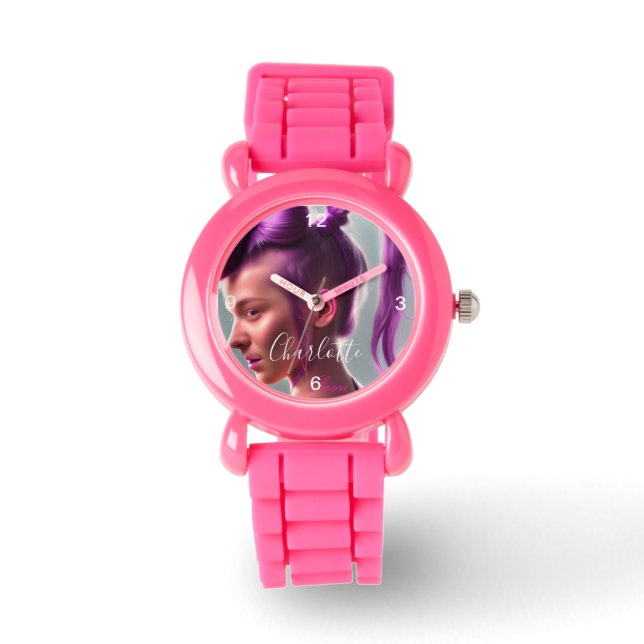 Kinder Rosa Glitzer Schnürsenkel Niedliches Mädche Armbanduhr (Vorderseite)