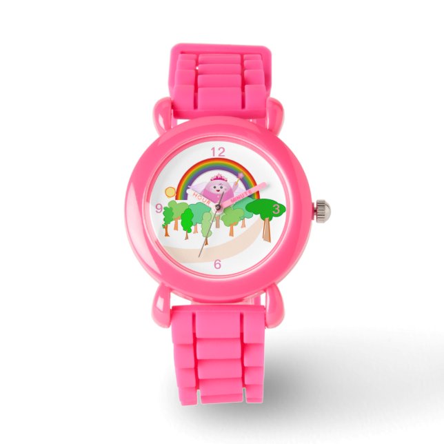 Kinder Rosa Glitzer Strap Niedliche Regenbogenscha Armbanduhr (Vorderseite)