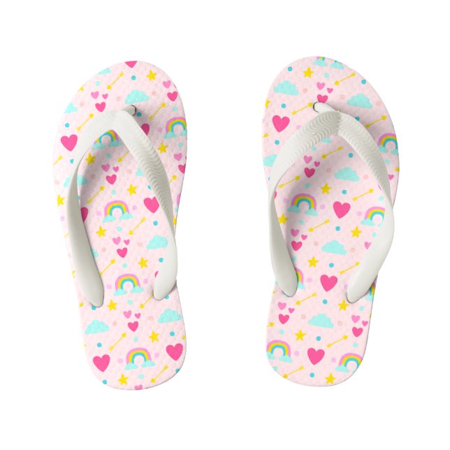 Kinder Rosa Regenbogen Gemustert Flip Flops (Fußbett)