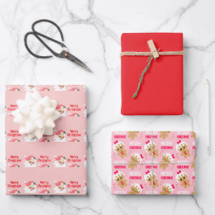 Kinder Rosa Weihnachtspapier-Set aus 3 Bögen Geschenkpapier Set
