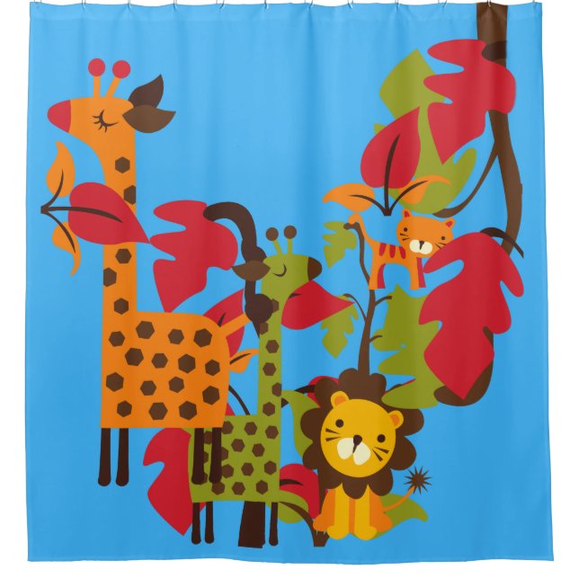Kinder Safari Tiere Giraffen Tiger Lion Duschvorhang (Vorderseite)