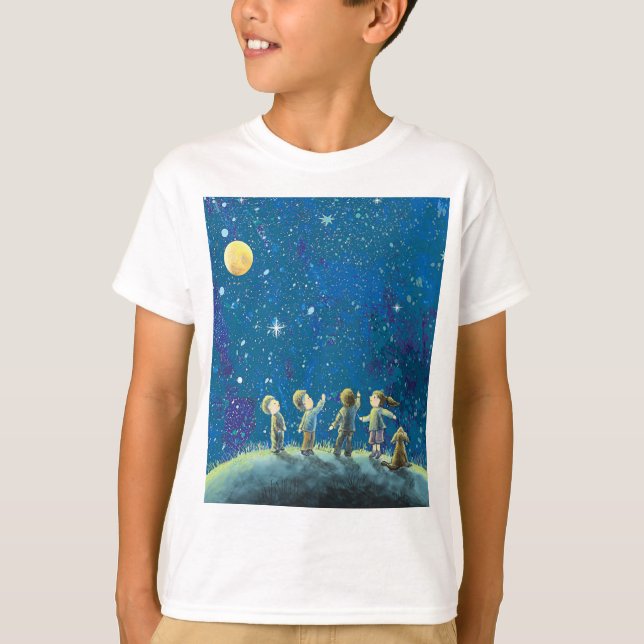 Kinder schauen sich den nächtlichen Sky T - Shirt  (Vorderseite)