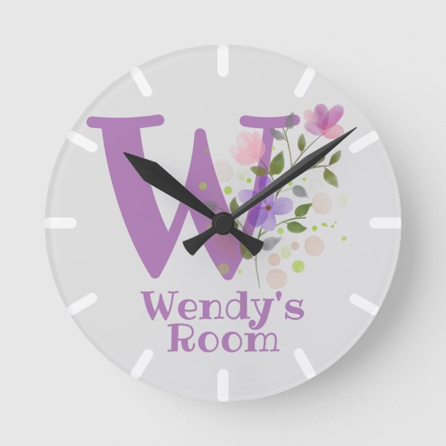 Kinder Schlafzimmeruhr mit Name & Anfangsbuchstabe Runde Wanduhr (Vorderseite)