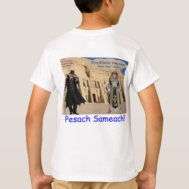 Kinder schlagen. Happy Passover. loris/Affe T-Shirt (Rückseite)