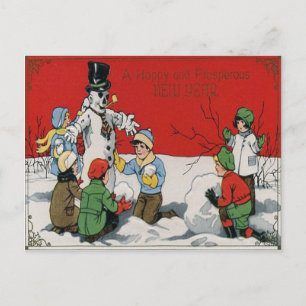 Kinder Schneemann Winter Schnee Postkarte