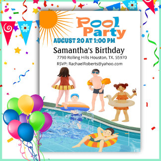 Kinder Schwimmbad Party Geburtstag Einladung