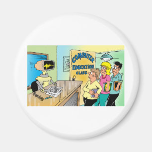 Kinder sehen Roboterlehrer in der Computerklasse Magnet