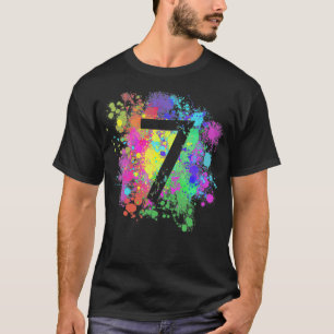 Kinder Siebter Geburtstag Paint Splashes Spritzer  T-Shirt