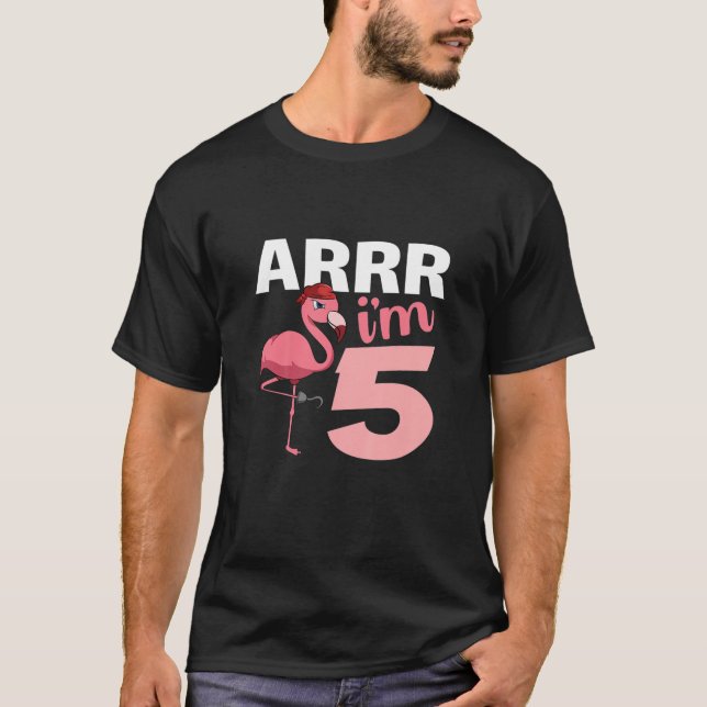 Kinder sind 5 Jahre alt Flamingo Pirate 5. Geburts T-Shirt (Vorderseite)