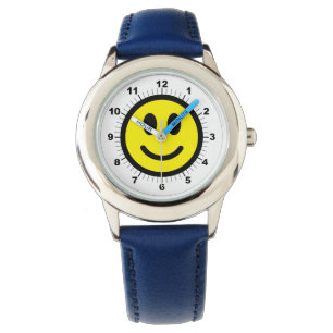 Kinder sind glücklich mit blauem Lederband zuschau Armbanduhr