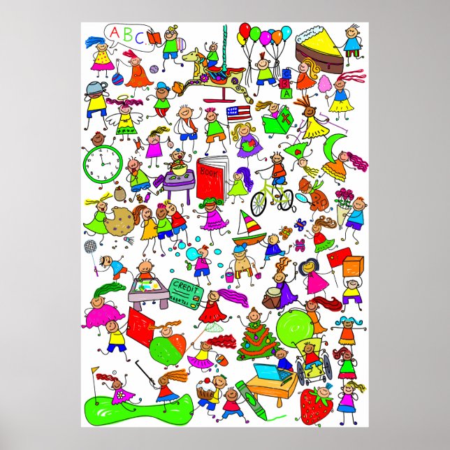 Kinder sind große Niedliche Cartoon Strichmännchen Poster (Vorne)
