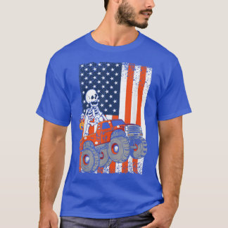 Kinder Skeleton Monster Truck USA Flaggen Kleinkin T-Shirt
