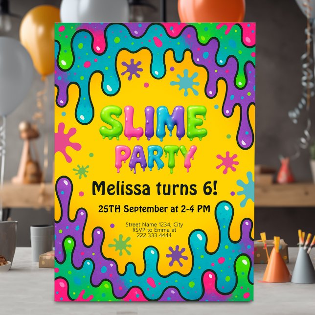 Kinder Slime Party Geburtstag Einladung (Von Creator hochgeladen)