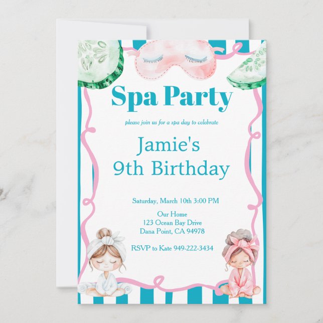 Kinder-Spa-Party-Geburtstag Einladung (Vorderseite)