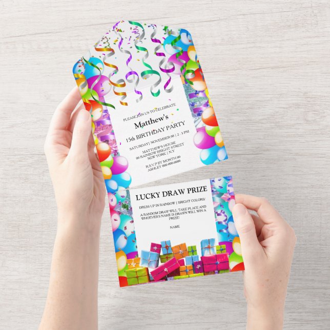 Kinder Spaß Ballon Streamer Party feiern All In One Einladung (Abreißen)