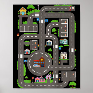 Kinder spielen Autos auf dem Rücken des Vaters Lus Poster