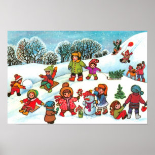 Kinder spielen im Schnee Poster