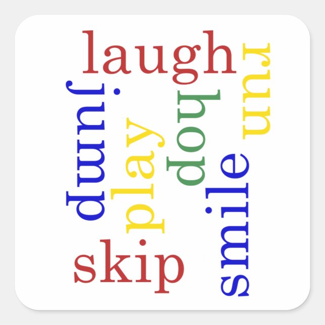 Kinder spielen, lachen, rennen, springen Typografi Quadratischer Aufkleber (Vorderseite)