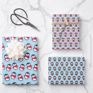 Kinder spielen Pinguine Weihnachten Geschenkpapier Set