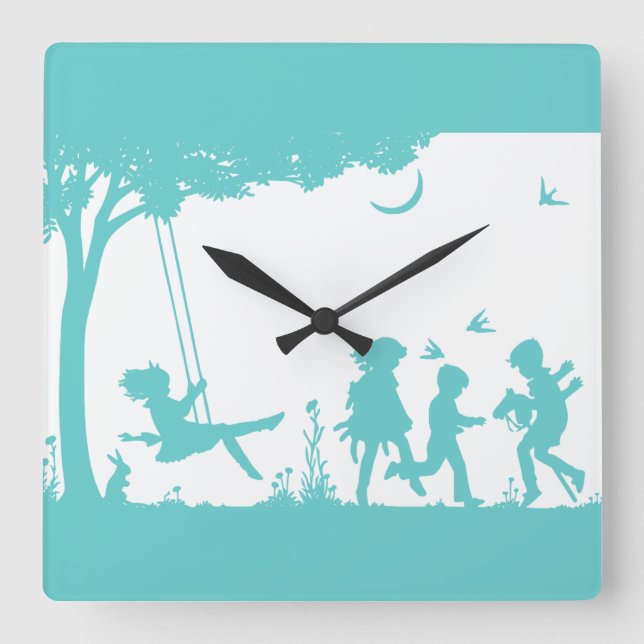 Kinder spielen quadratische wanduhr (Vorderseite)