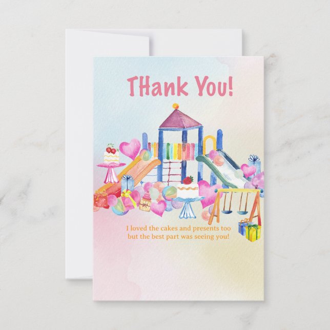 Kinder Spielplatz Geburtstag Danke Karte Aquarell (Vorderseite)