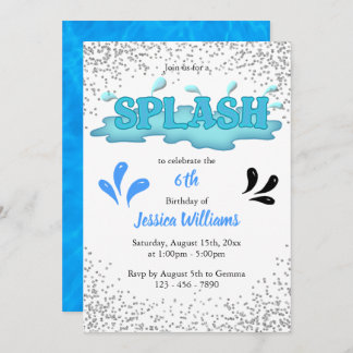 Kinder "Splash" Pool Party 6. Geburtstag Einladung