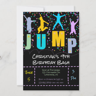 Kinder springen und spielen Trampolin Geburtstag B Einladung