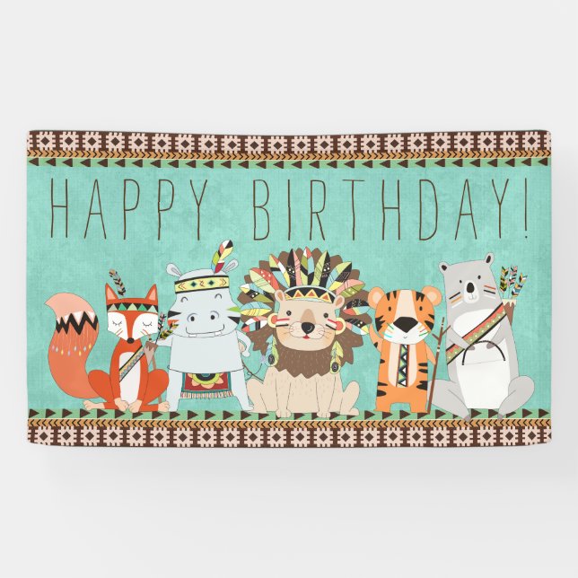 Kinder-Stamm Geburtstagsparty Banner (Horizontal)